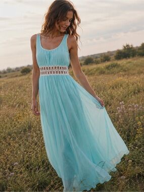 60s Vintage Maxi Dress - Nightdress | Empire Crochet Waist | Ethereal | Romantic